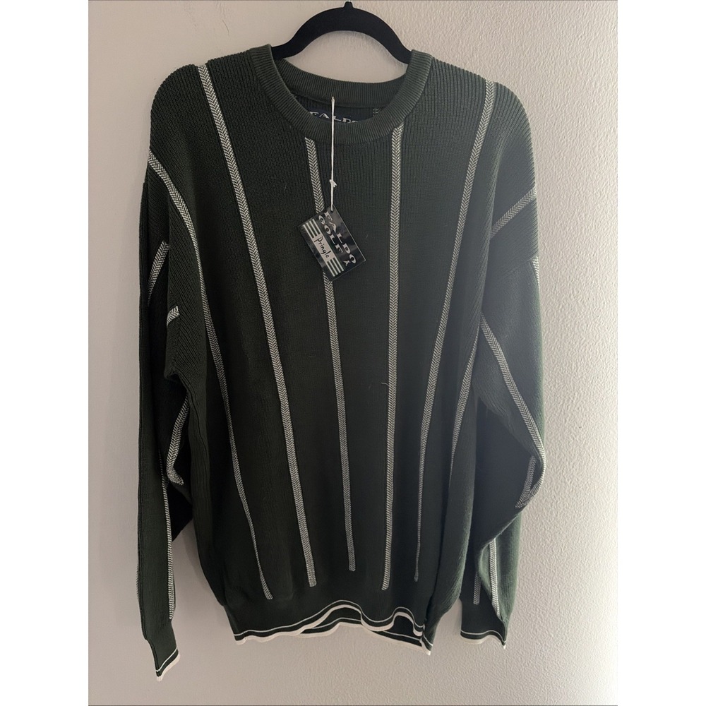 NWT TARTAN GREEN STRIPED FALDO GOLF BY PRINGLE CREW NECK COTTON PULLOVER‎ SZ XL